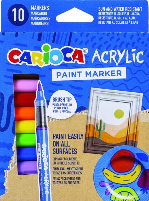 CARIOCA Acrylic-Marker mit Pinsel-Spitze die nicht austrocknet, Stifte starten sofort, Tinte auf Wasserbasis, 10er Set
