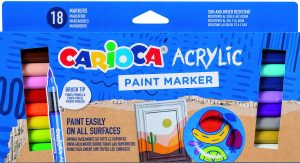 CARIOCA Acrylic-Marker mit Pinsel-Spitze die nicht austrocknet, Stifte starten sofort, Tinte auf Wasserbasis, 18er Set