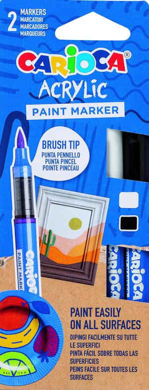 CARIOCA Acrylic-Marker mit Pinsel-Spitze die nicht austrocknet, Stifte starten sofort, Tinte auf Wasserbasis, 2er Set
