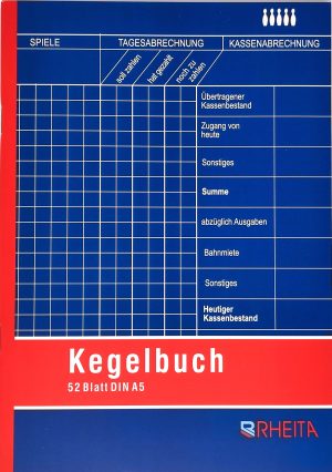 RHEITA Kegelbuch DIN A5 farbiger Einband mit 104 bedruckten Innenseiten zum Eintragen von Mitgliedern, Notizen und 51 Tageschroniken