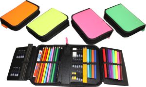 RHEITA Schüleretui, 50-teilig, neon-farben, farblich sortiert, abwaschbares Material