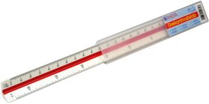 RHEITA Dreikant-Reduktionsmaßstab aus Kunststoff, farbige Hohlkehlen, 30 cm, mit 12 Skalen: 1:10/100,1:20/200,1:25/250,1:50/500,1: 75/750,1:125/1250