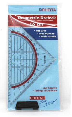 RHEITA Geodreieck aus Kunststoff mit Griff, transparent, 16 cm,