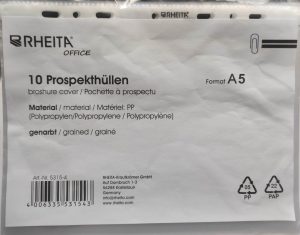 RHEITA PP- Prospekthülle DIN A5, genarbt, 50 µ, 10 Stück im Polybeutel, MADE IN GERMAN