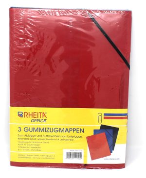 RHEITA 3er Set Gummizugmappe/Eckspanner aus PP mit Visitenkartenfach und dreifacher Falz, für A4, nicht durchscheinend