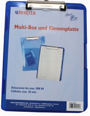 RHEITA Klemmplatte mit Boxfunktion, A4, blau-transparent