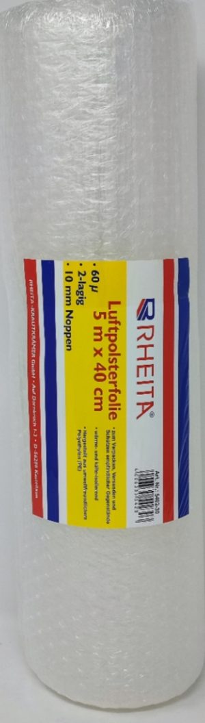 RHEITA Luftpolsterfolie, 40 cm x 5 Meter, 60my, transparent
