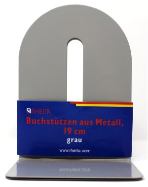 RHEITA Buchstützen aus Metall abgerundete Kanten, grau, 16,5 cm