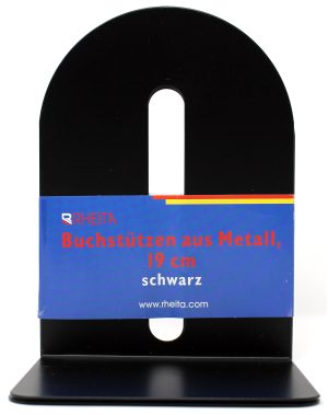 RHEITA Buchstützen aus Metall abgerundete Kanten, schwarz, 19 cm