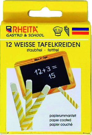 RHEITA Wandtafelkreiden papierummantelt eckig, weiß, 12 Stück im Pappetui