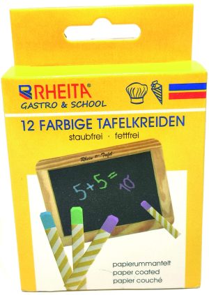 RHEITA Wandtafelkreiden papierummantelt eckig, farbig, 12 Stück im Pappetui