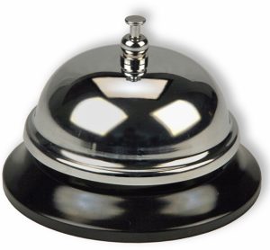RHEITA Tischklingel aus Ganzmetall mit verchromter Glocke,schwarz, 8,5 cm rund, in Kunststoffbox