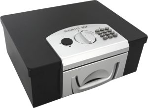 RHEITA Dokumentenkassette mit Griff Zylinderschloss und elektronisches Zahlenschloss, schwarz, Gewicht 5 kg