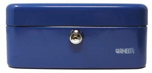 RHEITA Geldkassette aus Metall mit Kunststoffeinsatz, blau