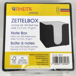 Zettelbox klar, inkl. 800 Blatt lose, farbig sortiert, Format: 9 x 9 cm, 70 g/m², FSC