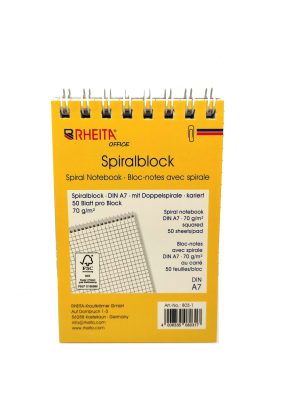 RHEITA 2er Pack Doppel-Spiralblöcke A7 kariert, FSC Papier, perforiert , 50 Blatt pro Block, 70g/m²