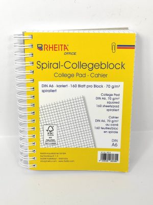 RHEITA Spiral-Collegepad, DIN A6, kariert, FSC Papier, 160 Blatt pro Block, 70g/m²