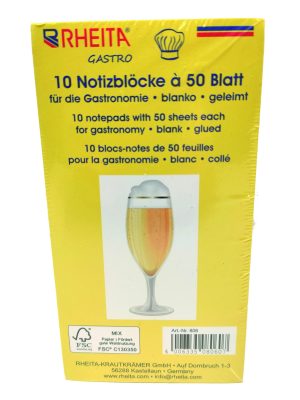 RHEITA Gastronomieblock geleimt, weiß, 50 Blatt, blanko, 10 Stück foliert, FSC-zertifiziert