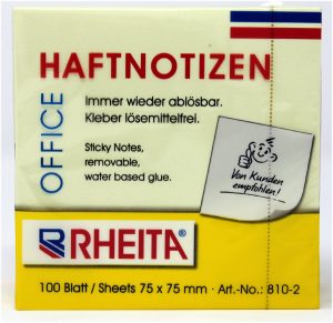 RHEITA Haftnotizen, gelb, 75 x 75 mm, 100 Blatt, foliert