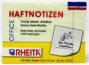 RHEITA Haftnotizen, gelb, 100 x 75 mm, 100 Blatt, foliert