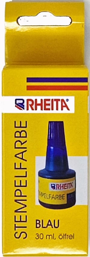 RHEITA Stempelfarbe ohne Öl, 30ml, blau in Kartonschachtel mit Aufhänger