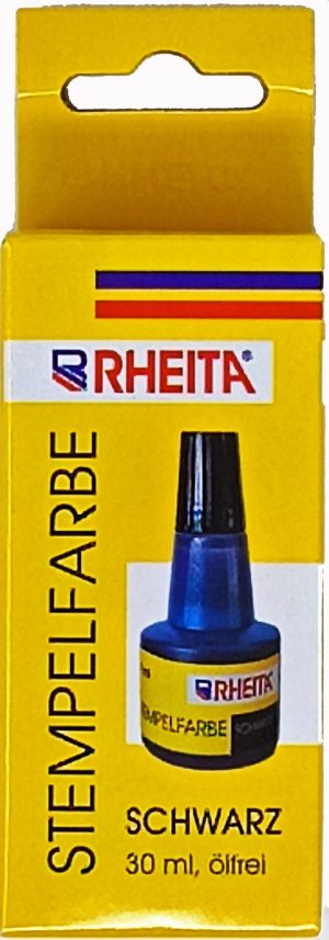 RHEITA Stempelfarbe ohne Öl, 30ml, schwarz in Kartonschachtel mit Aufhänger
