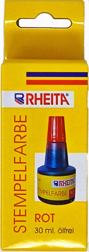 RHEITA Stempelfarbe ohne Öl, 30ml, rot in Kartonschachtel mit Aufhänger