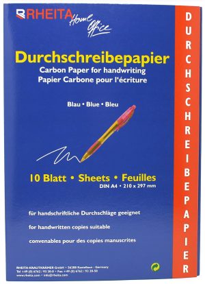 RHEITA Durchschreibepapier in der 10 Blatt Mappe, A4, blau, ideal für Kopien von Dokumenten, Pauspapier für Zeichnungen