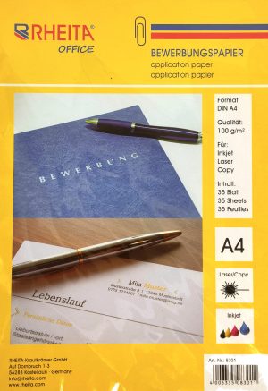 RHEITA Bewerbungspapier, A4, 100g/m² Universalpapier, hochweiß, 35 Blatt pro Packung