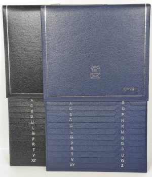 RHEITA Telefonschuppenregister uni mit Silberleiste und Applikation, 135 x 220 mm, Farben: dunkelblau und schwarz