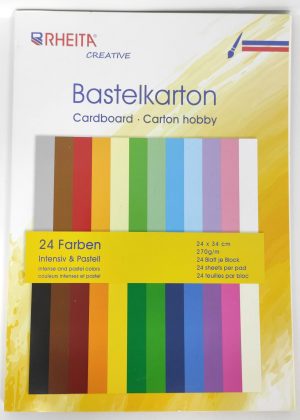 RHEITA Bastelkarton, 24 Farben (Pastell+Unifarben), 24x34 cm, 270 g/m², FSC