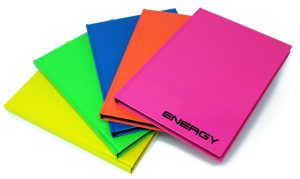 RHEITA Kladde "Energy" mit umlaufenden Druckrand, A5, liniert, 96 Blatt, 70g/m², 5 Farben sortiert
