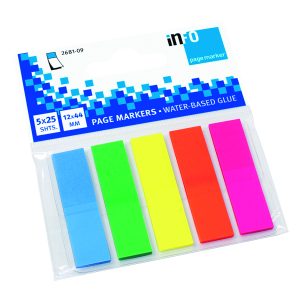 Folien-Pagemarker auf Kunststoffkarte mit praktischem Clip, Blattgröße: 12 x 44 mm, 5 Folienblöcke mit je 25 Blatt farblich sortiert (blau, grün, gelb, orange, pink)