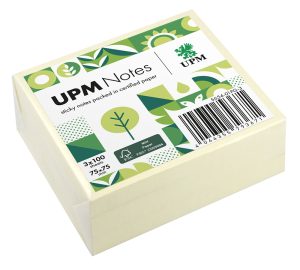 UPM Notes,Gelbe Haftnotizen, 100 Blatt pro Block, 3 Blöcke pro Pack, fsc, Format: 75 x 75