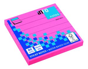 Haftnotizen Brillantfarben, 80 Blatt pro Block, 12 Blöcke pro Pack, Grauer Liniendruck, 75 x 75 mm, brilliantpink