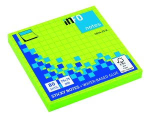 Haftnotizen Brillantfarben, 80 Blatt pro Block, 12 Blöcke pro Pack, GrauerKarodruck, 75 x 75 mm, brilliantgrün