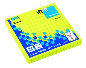 Haftnotizen Brillantfarben, 80 Blatt pro Block, 12 Blöcke pro Pack, GrauerKarodruck, 75 x 75 mm, brilliantgelb
