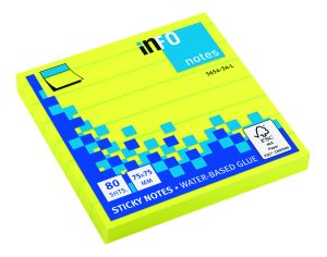 Haftnotizen Brillantfarben, 80 Blatt pro Block, 12 Blöcke pro Pack, Grauer Liniendruck, 75 x 75 mm, brilliantgrün