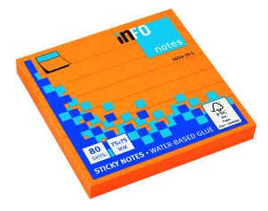 Haftnotizen Brillantfarben, 80 Blatt pro Block, 12 Blöcke pro Pack, Grauer Liniendruck, 75 x 75 mm, brilliantorange