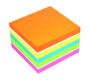 Haftnotizen Würfel 75 x 75 mm, 450 Blatt, Farbmix: orange, weiß, gelb, blau, grün, pink