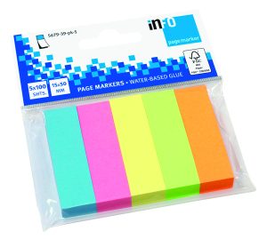 Pagemarker Brilliantmix, Blattgröße: 15 x 50 mm, 5 Blöcke mit je 100 Blatt farblich sortiert (ultrablau,brilliantpink,brilliantgelb,brilliantgrün,brilliantorange)