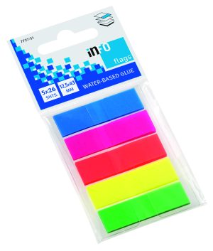 5 PET Flags, Blattgröße: 12,5 x 43 mm, auf Kunststoffkarte mit Clip, einfarbig (blau, pink, orange, gelb, grün) 26 Blatt pro Farbe und Block