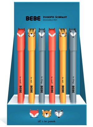 Interdruk radierbarer Tintenroller"BEBE Friends Boys" mit Kappe in 3 verschiedenen Tiermotiven, 24 Stück im Display