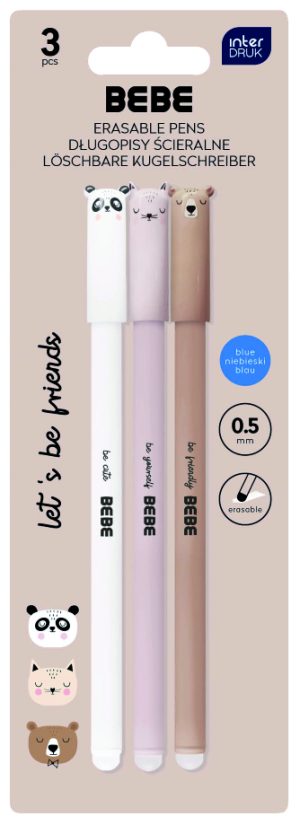 Interdruk radierbarer Tintenroller "BEBE Friends Girls" mit Kappe, Mine 0,5 mm, 3 verschiedene Tiermotive, auf Blisterkarte