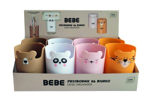 Interdruk Schreibtisch-Organizer "BEBE Friends", 10,4 x 7,5 cm, matte Oberfläche, Aussparung der Tierohren dient als Handyhalterung, 4 verschiedene Motive sortiert, 8 Stück (je 2 pro Motiv) im Display