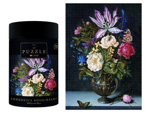 Interdruk Puzzle, 1.000 Teile, Design "Stillleben mit Blumen" von Ambrosius Bosschaert, 67 x 48 cm, in runder Box