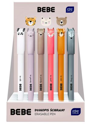 Interdruk radierbare Tintenroller"BEBE Friends" 0,5 mm, mit Kappe in 6 verschiedenen Tiermotiven, 24 Stück im Display