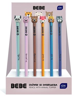 Interdruk Bleistifte"BEBE Friends", HB, mit Aufsatz in Tierform, 6 verschiedene Motive, 24 Stück im Display
