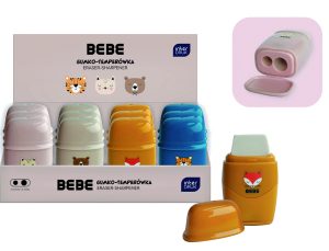 Interdruk Doppelspitzer+Radierer "BEBE Friends", 4 verschiedene Tiermotive, 12 Stück im Display