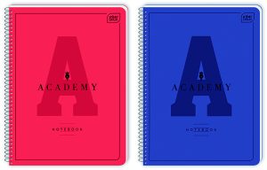 Interdruk Collegeblock A4+"Academy", 80 Blatt (160 Seiten) kariert, 90g/m², Softtouch-Cover, 2 Farben (rot und blau) sortiert